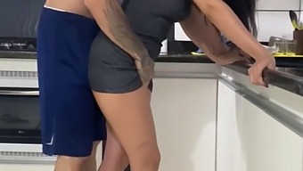 Husband And Wife Engage In Sexual Activity In The Kitchen While Cleaning - No Ghost Involved