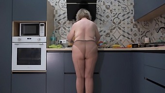 What'S Your Preference For Breakfast: Me Or Scrambled Eggs? A Curvy Woman In Nylon Pantyhose In The Kitchen. A Busty Milf With A Large Rear End Behind The Scenes.